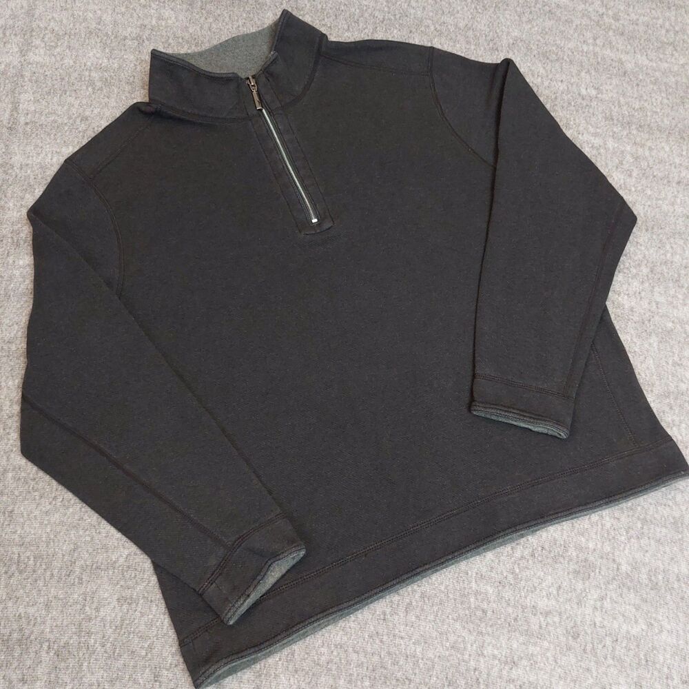 Tommy Bahama Sweater Mens Large Black Gray Flipshore Half Zip Reversible Coastal